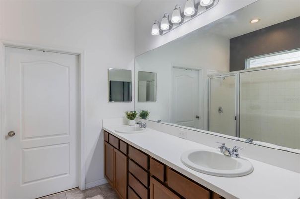 Bathroom, Dual Sink Vanities, Glass Shower, Interior, Recessed Lighting