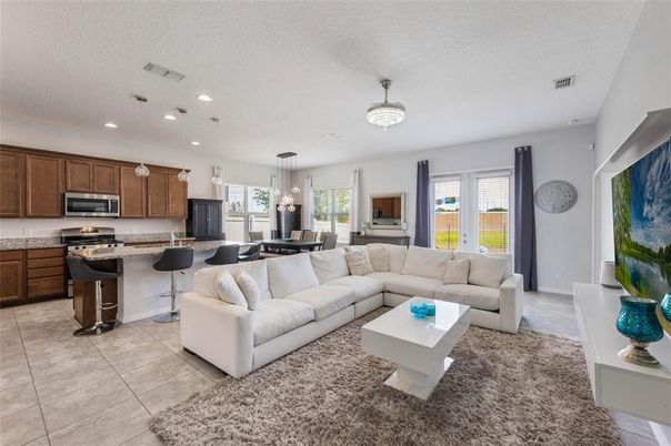 Dining room, Interior, Kitchen, Living room, Pendant Lights, Recessed Lighting, Stainless Steel Appliances