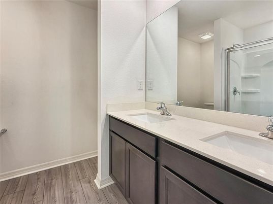 Bathroom, Dual Sink Vanities, Interior, Wood Texture Flooring