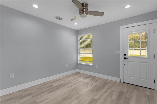 Empty room, Interior, Recessed Lighting, Wood Texture Flooring