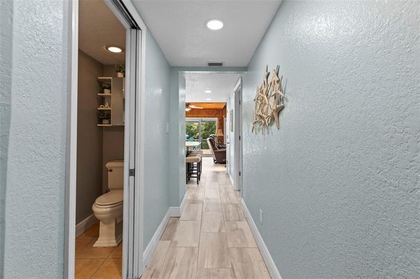 Bathroom, Interior, Recessed Lighting, Wood Texture Flooring