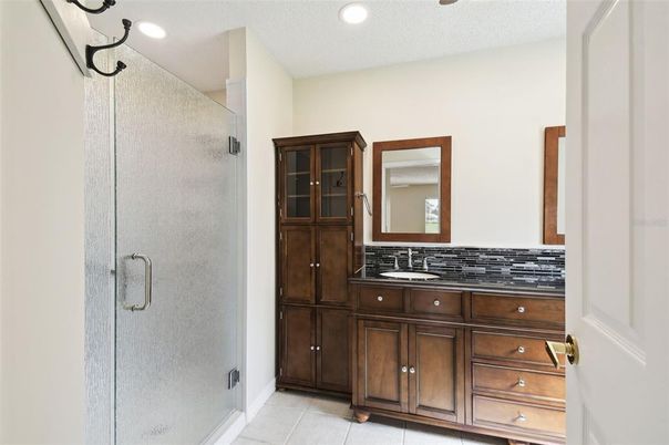 Bathroom, Glass Shower, Interior, Recessed Lighting
