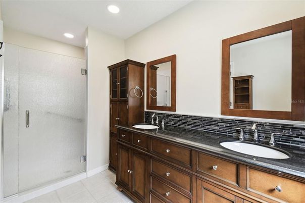 Bathroom, Dual Sink Vanities, Glass Shower, Interior, Recessed Lighting