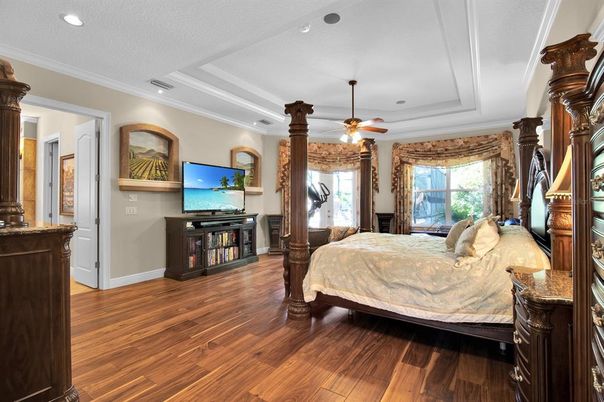 Bedroom, Interior, Recessed Lighting, Wood Texture Flooring