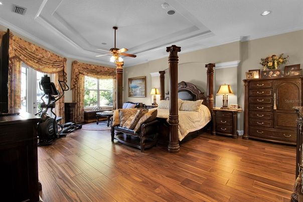 Bedroom, Fitness Equipment, Interior, Recessed Lighting, Wood Texture Flooring