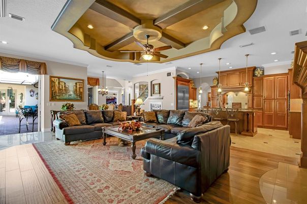 Interior, Kitchen, Living room, Pendant Lights, Recessed Lighting, Wood Texture Flooring