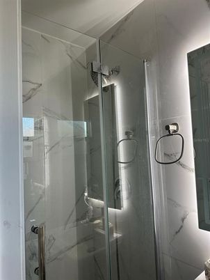 Bathroom, Glass Shower, Interior, Marble Walls