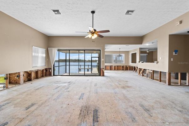 Dining room, Empty room, Interior, Pendant Lights, Water