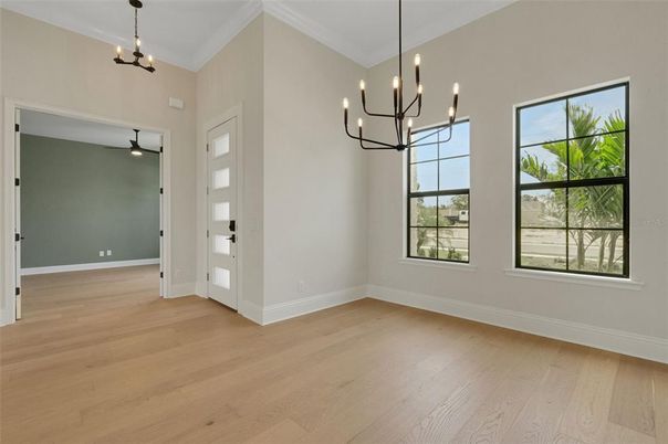 Chandelier, Empty room, Interior, Wood Texture Flooring