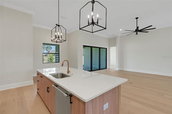 Interior, Kitchen, Pendant Lights, Recessed Lighting, Wood Texture Flooring