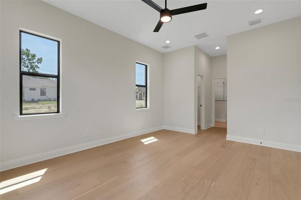 Empty room, Interior, Recessed Lighting, Wood Texture Flooring