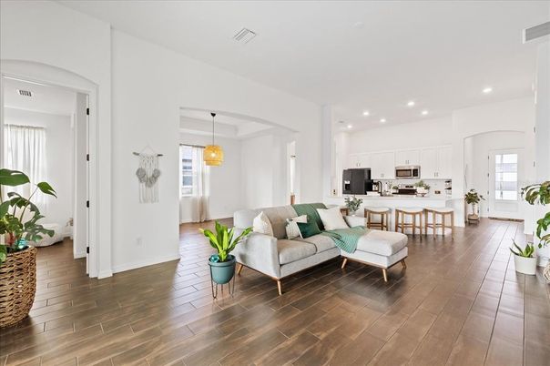 Interior, Kitchen, Living room, Pendant Lights, Recessed Lighting, Stainless Steel Appliances, Wood Texture Flooring