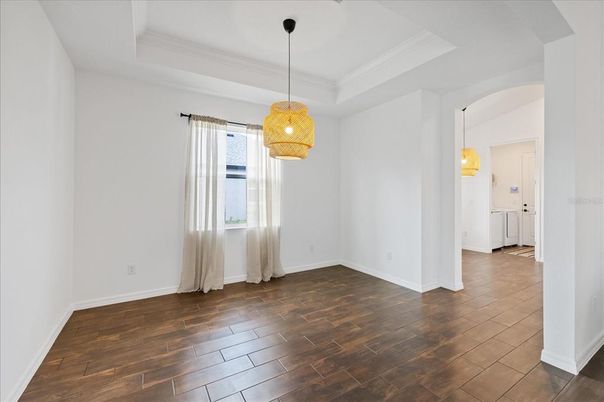 Empty room, Interior, Pendant Lights, Wood Texture Flooring