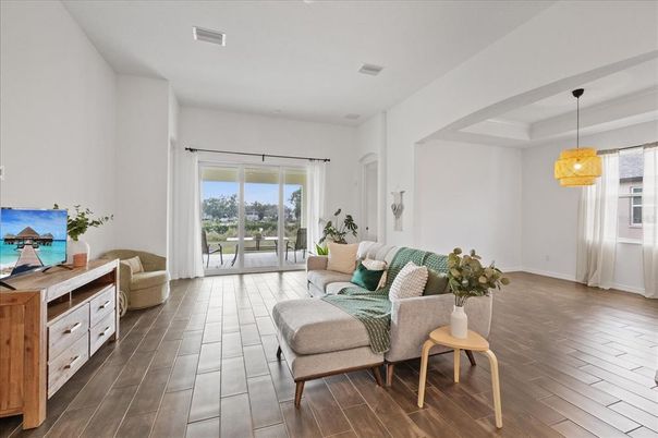 Interior, Living room, Pendant Lights, Wood Texture Flooring