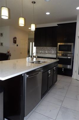 Interior, Kitchen, Marble, Pendant Lights, Recessed Lighting, Stainless Steel Appliances