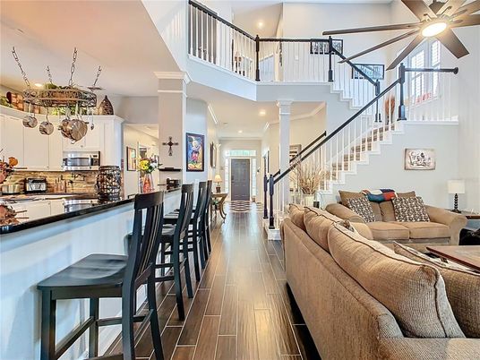 Interior, Kitchen, Living room, Pendant Lights, Recessed Lighting, Wood Texture Flooring