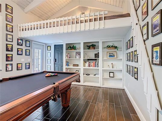 Billiard Table, Game Room, Interior, Wood Texture Flooring