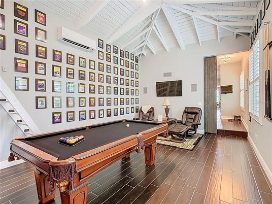Billiard Table, Game Room, Interior, Wood Texture Flooring