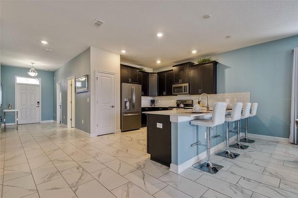 Interior, Kitchen, Marble, Recessed Lighting, Stainless Steel Appliances