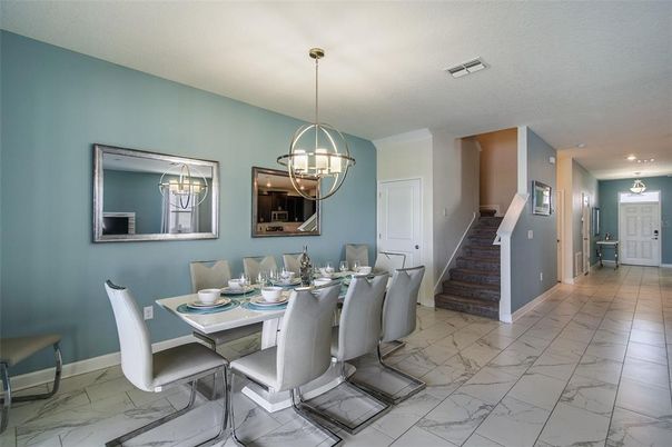Dining room, Interior, Marble, Pendant Lights, Recessed Lighting