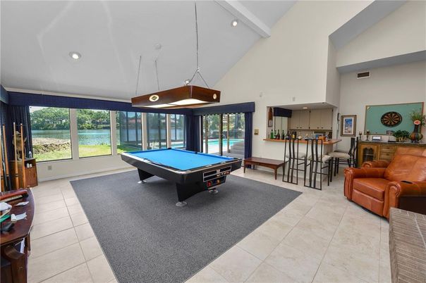 Billiard Table, Game Room, Interior, Pendant Lights, Recessed Lighting