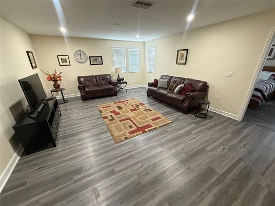 Interior, Living room, Recessed Lighting, Wood Texture Flooring