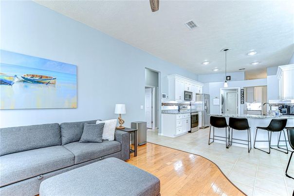 Interior, Kitchen, Living room, Pendant Lights, Recessed Lighting, Stainless Steel Appliances, Wood Texture Flooring