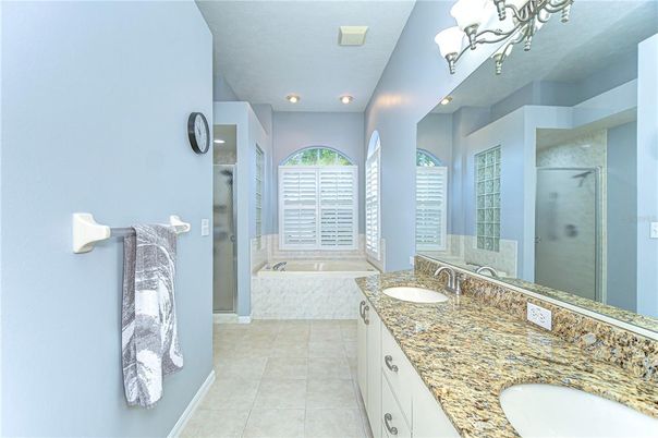 Bathroom, Dual Sink Vanities, Glass Shower, Interior, Recessed Lighting