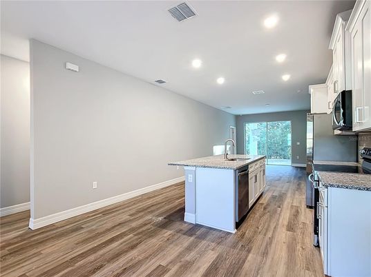Interior, Kitchen, Recessed Lighting, Wood Texture Flooring