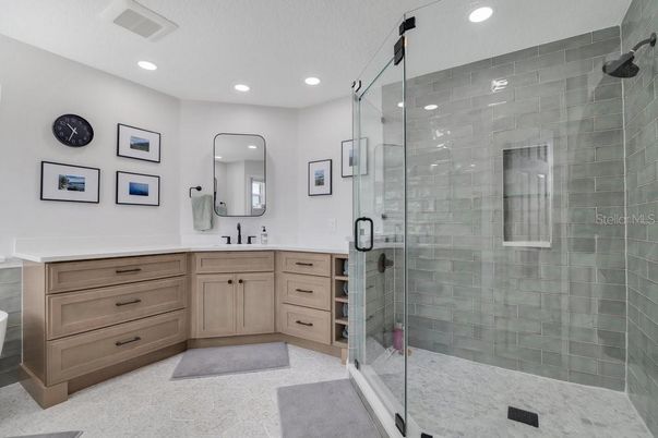 Bathroom, Glass Shower, Interior, Recessed Lighting