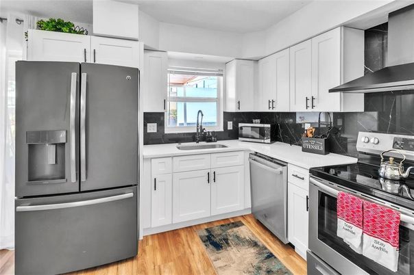 Interior, Kitchen, Stainless Steel Appliances, Wood Texture Flooring