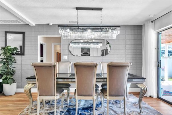 Chandelier, Dining room, Interior, Wood Texture Flooring