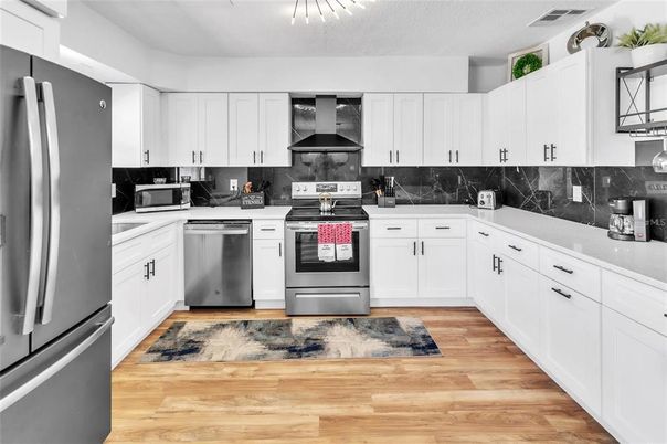 Interior, Kitchen, Stainless Steel Appliances, Wood Texture Flooring