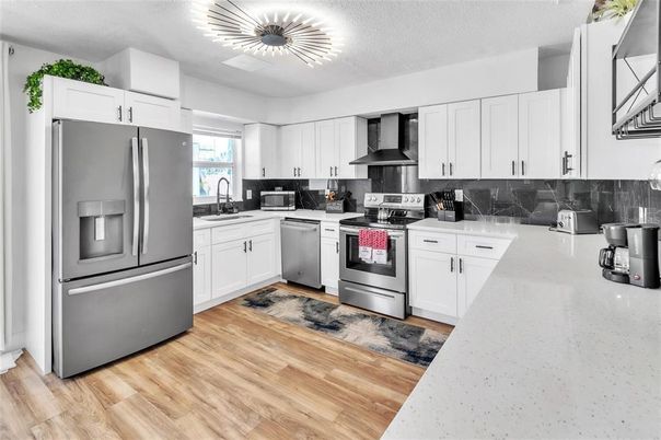 Interior, Kitchen, Stainless Steel Appliances, Wood Texture Flooring