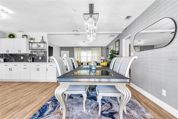 Chandelier, Dining room, Interior, Kitchen, Wood Texture Flooring