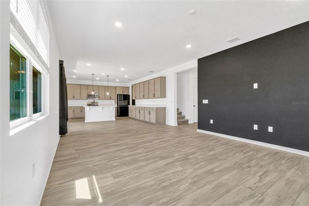 Interior, Kitchen, Pendant Lights, Recessed Lighting, Wood Texture Flooring