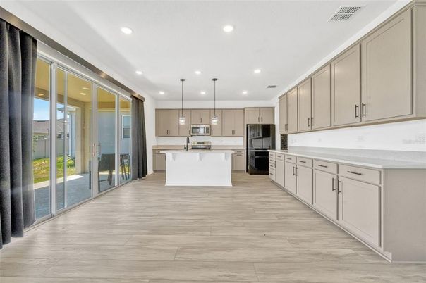 Interior, Kitchen, Pendant Lights, Recessed Lighting, Wood Texture Flooring