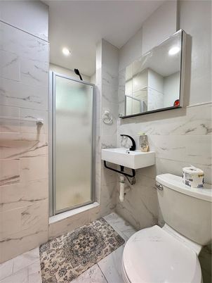 Bathroom, Glass Shower, Interior, Marble Walls, Recessed Lighting