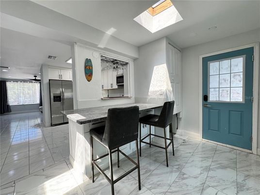Interior, Kitchen, Marble, Recessed Lighting, Stainless Steel Appliances