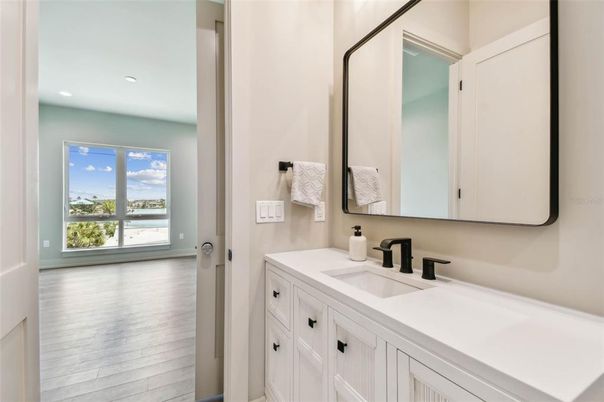 Bathroom, Interior, Recessed Lighting, Wood Texture Flooring