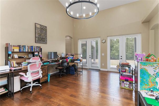 Home Office, Interior, Pendant Lights, Wood Texture Flooring