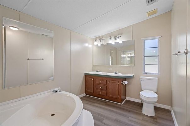 Bathroom, Dual Sink Vanities, Interior, Wood Texture Flooring
