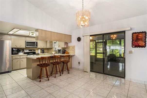 Chandelier, Interior, Kitchen, Stainless Steel Appliances