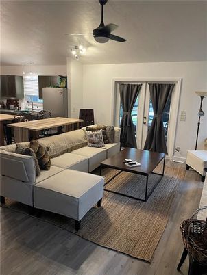 Dining room, Interior, Kitchen, Living room, Pendant Lights, Wood Texture Flooring