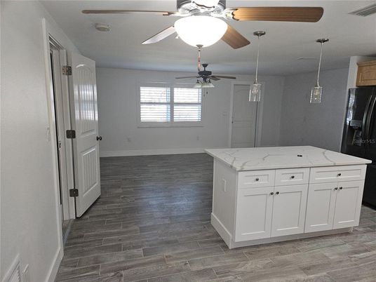 Interior, Kitchen, Pendant Lights, Wood Texture Flooring