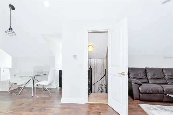 Dining room, Interior, Pendant Lights, Wood Texture Flooring