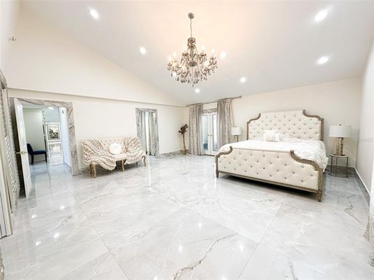 Bedroom, Chandelier, Interior, Marble, Recessed Lighting