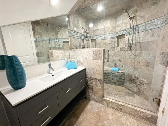 Bathroom, Glass Shower, Interior, Recessed Lighting