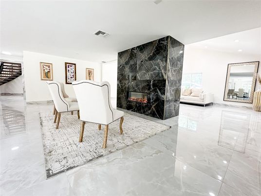 Fireplace, Interior, Marble, Marble Walls, Recessed Lighting