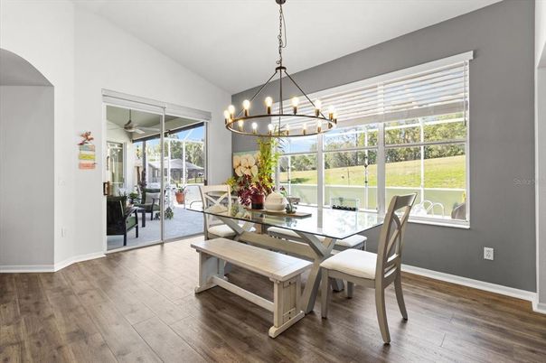 Chandelier, Dining room, Interior, Pendant Lights, Wood Texture Flooring